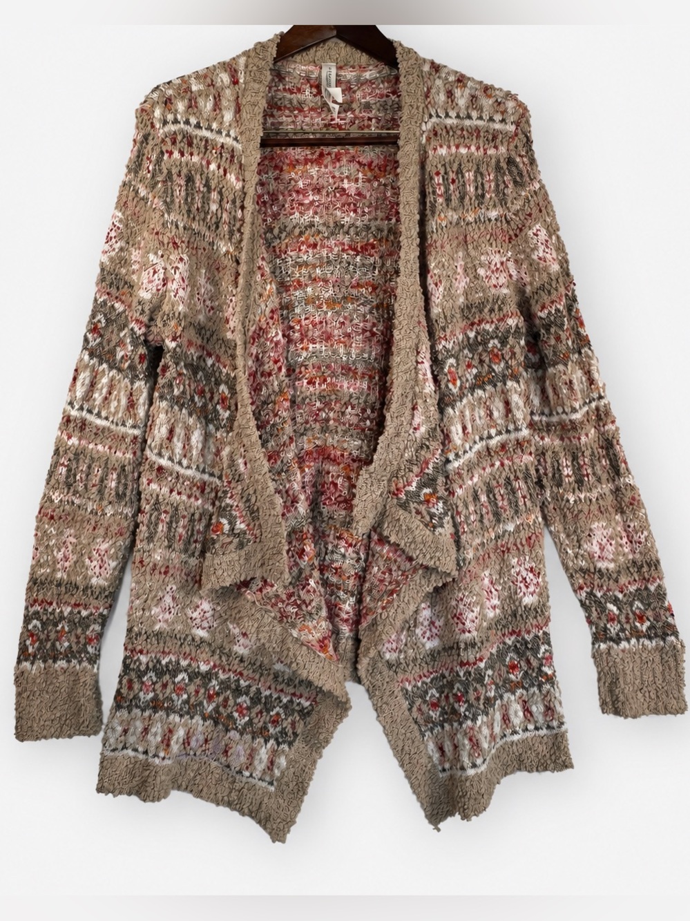 Aeropostale Fair Isle Boucle Waterfall Cardigan Sweater XL Cozy Boho
